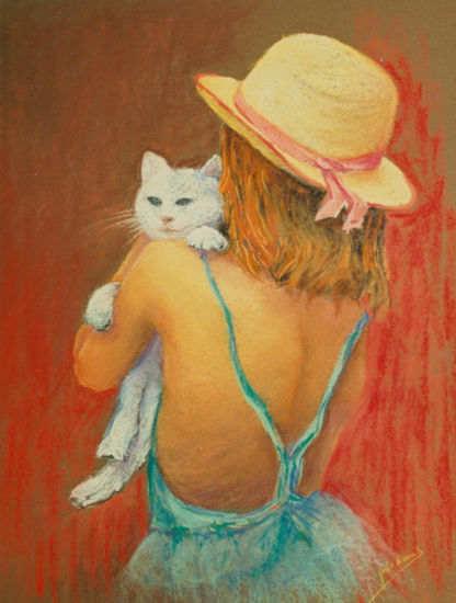 gato blanco (White Cat) Pastel Paper Figure Painting