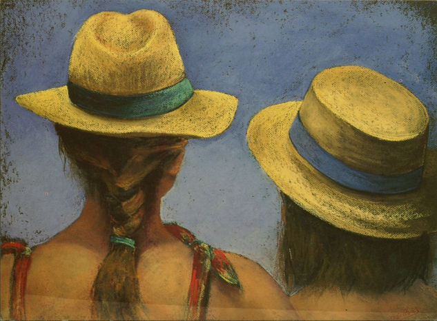 niñas con sombrero (Girls With A Hat) Pastel Papel Figura