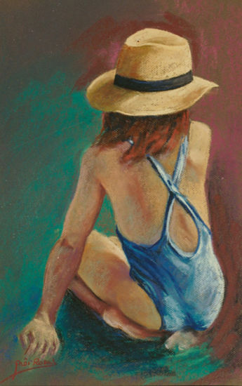 bañador azul (Blue Swimsuit) Pastel Paper Figure Painting