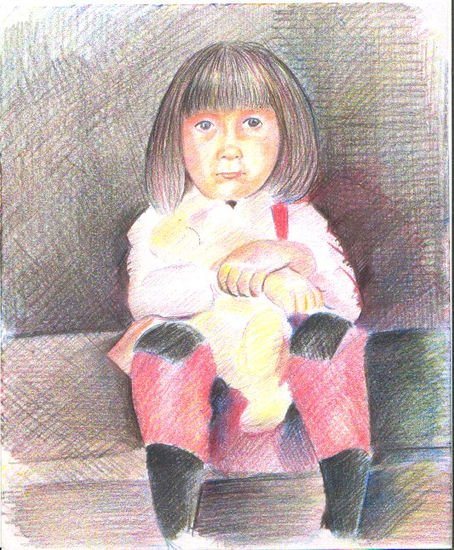 niña Pencil (coloured) Paper Figure Painting