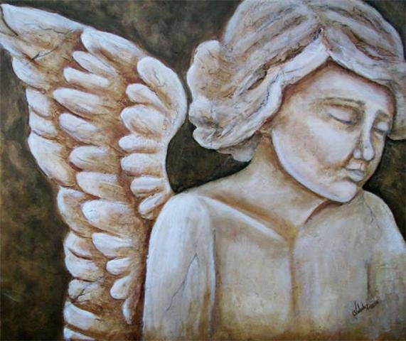 -ESTATUA DE ANGEL- Acrylic Panel Figure Painting