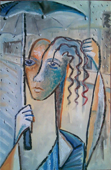 Bajo la lluvia Oil Textile Figure Painting