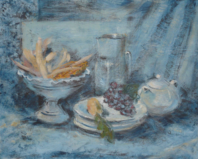 BODEGON AZUL Acrylic Panel Still Life Paintings