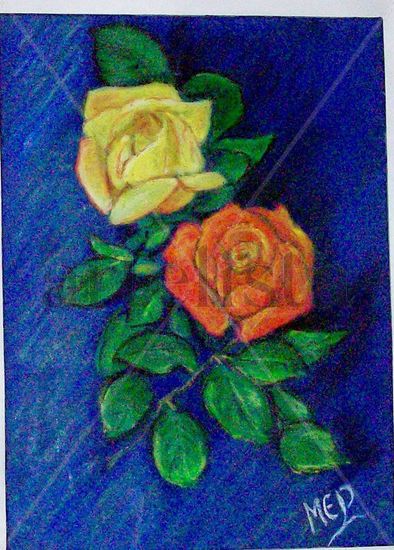 Rosas sobre azul Oil Canvas Landscaping