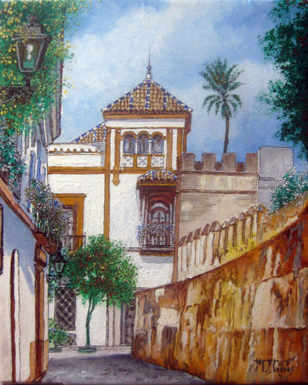 Sevilla (Callejón del Agua). Óleo Lienzo Paisaje