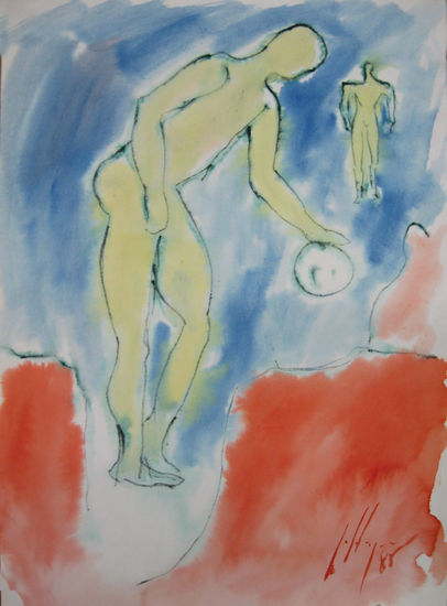 Jugando con el balón Acuarela Papel Desnudos