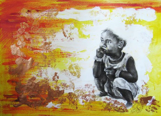 Niño Otoño Mixed media Canvas Figure Painting