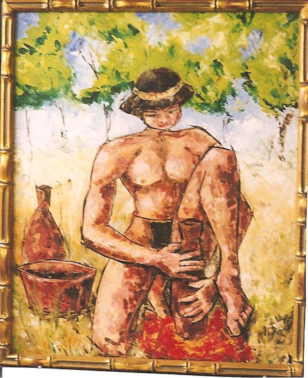 Alfarero-Indio Coroados Oil Canvas Figure Painting