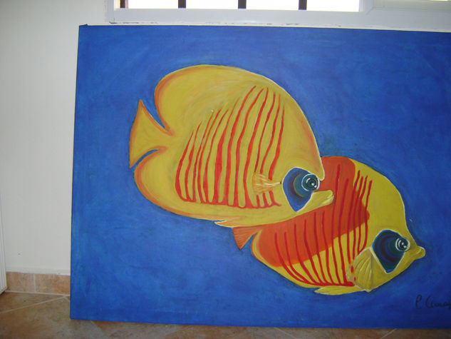 parejas de peces coloridos Others Canvas Marine Painting