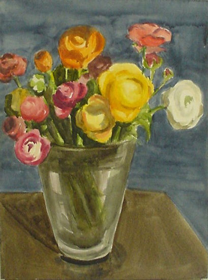 JARRÓN CON RANÚNCULOS Watercolour Paper Still Life Paintings