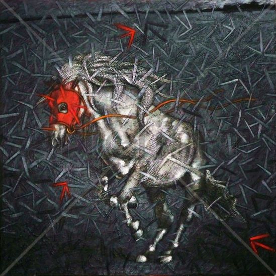 From The Kingdom's Horses: "The Red Rebel I" Media Mixta Lienzo Animales