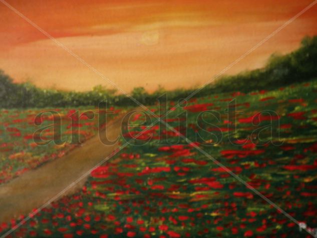 campo de amapolas     tarde Oil Canvas Landscaping