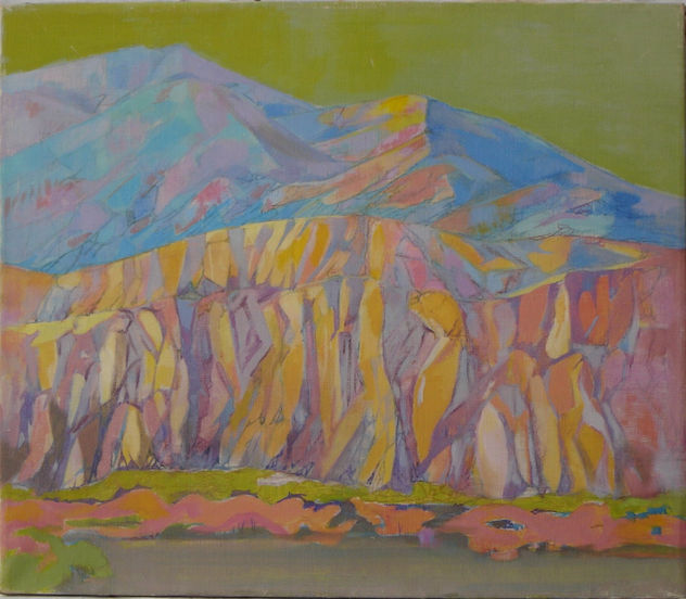 Susana Rojas. Paisaje con rocas y franja de arboles