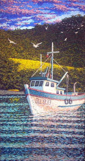 Gaviotas en la lancha Pastel Card Marine Painting