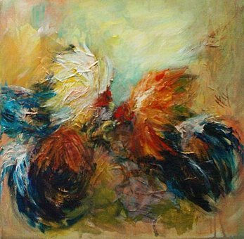 Gallos/ Rooster fight Media Mixta Lienzo Animales