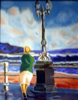 Mirando al mar. Pastel Card Figure Painting