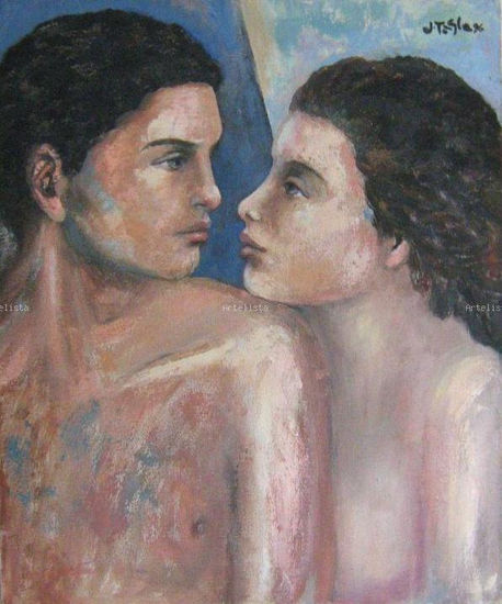 Pareja Oil Textile Figure Painting