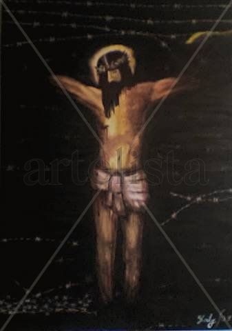 Jesus en la Cruz Oil Canvas Figure Painting