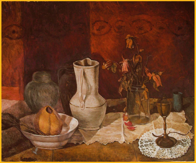 bodegón con flores secas Oil Canvas Still Life Paintings