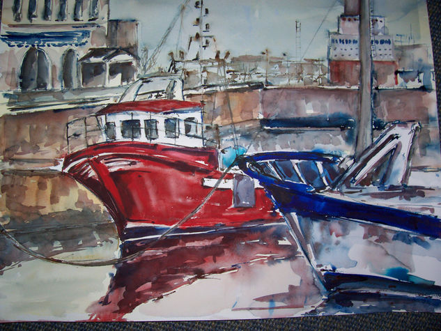 Dos barcos en Santurce Watercolour Paper Marine Painting