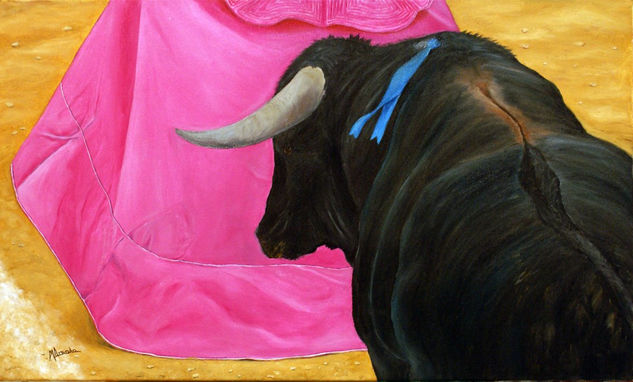 Toro y capote Oil Canvas Animals