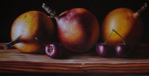 granadillas y cerezas. Oil Canvas Still Life Paintings