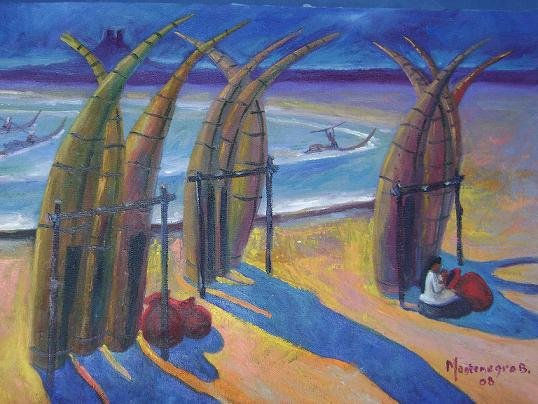 PINTURA INDIGENISTA-LA ESPERA Oil Canvas Marine Painting