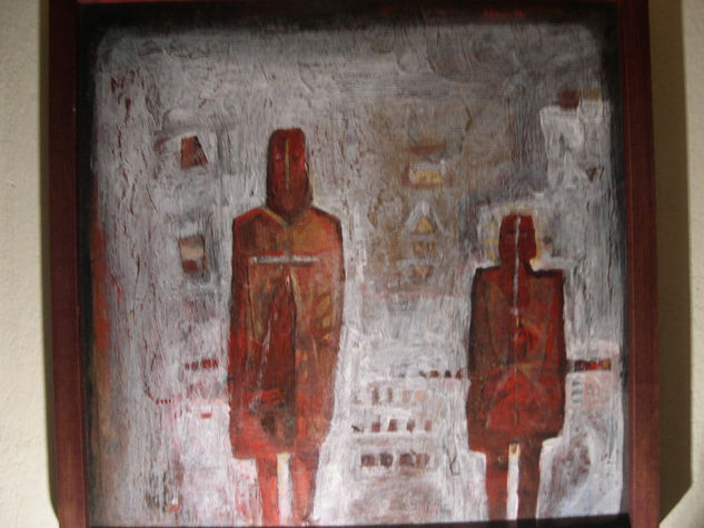 Dos figuras Mixed media Panel Figure Painting