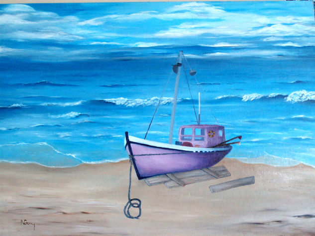 Barca solitaria Oil Others Marine Painting