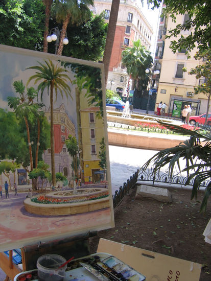 Plaza Mayor Alzira Acuarela Papel Paisaje