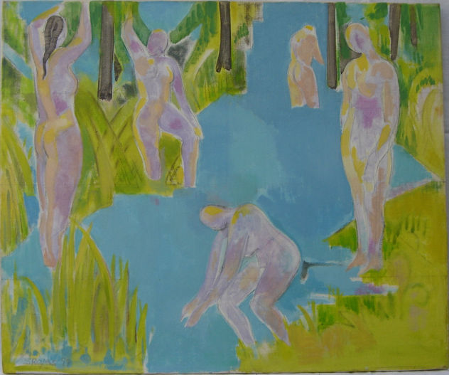 1997 Mujeres en el rio  oleo 60 x 70 cm.