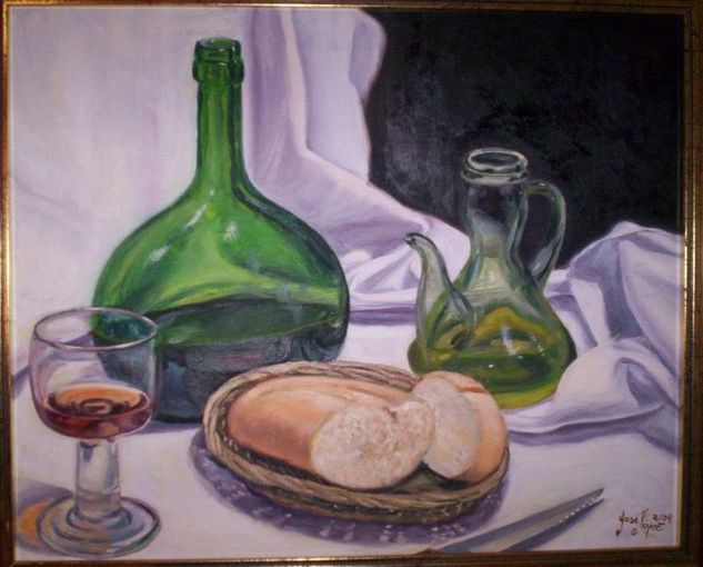 Bodegon con pan y aceite Oil Canvas Still Life Paintings