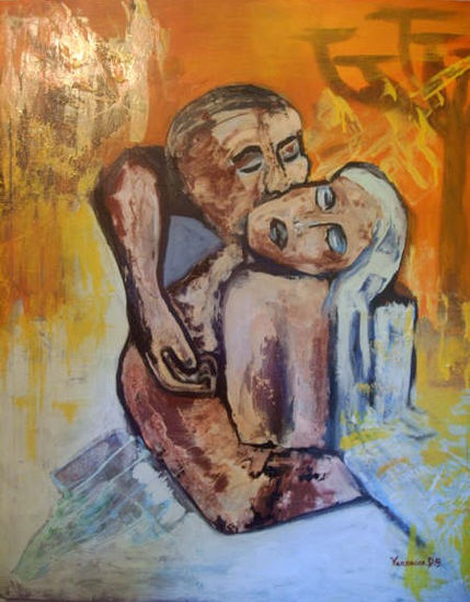 El beso Mixed media Canvas Figure Painting