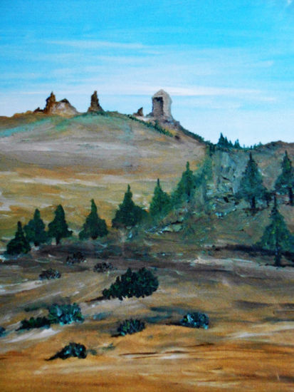 Paisaje del Roque Nublo Óleo Tabla Paisaje