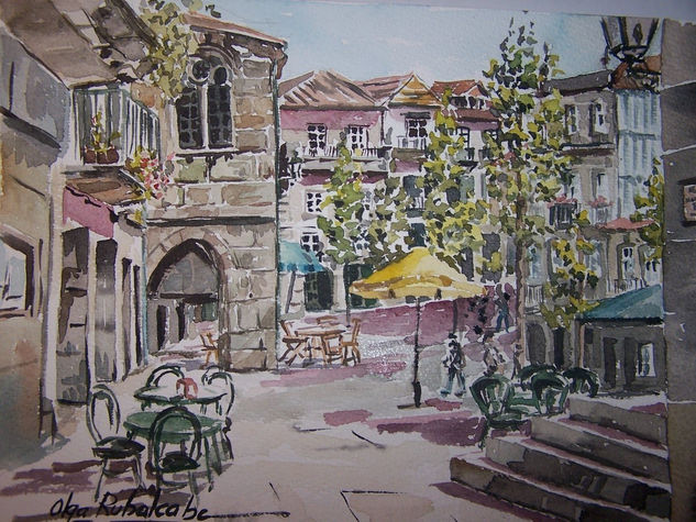 Plaza de la Verdura, Pontevedra Gouache Papel Paisaje