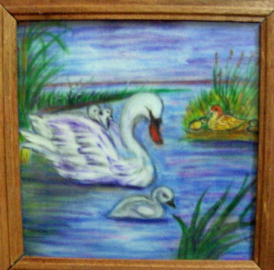 CISNES EN EL LAGO 2 Pastel Papel Animales