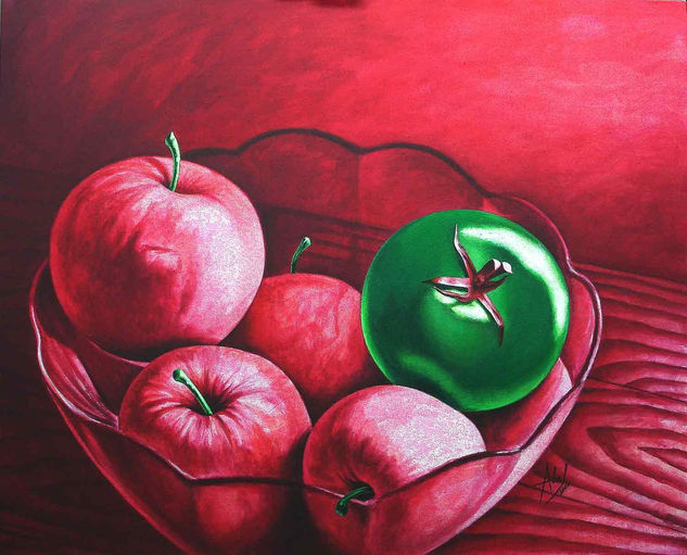 Un verde entre rojas Acrylic Canvas Still Life Paintings