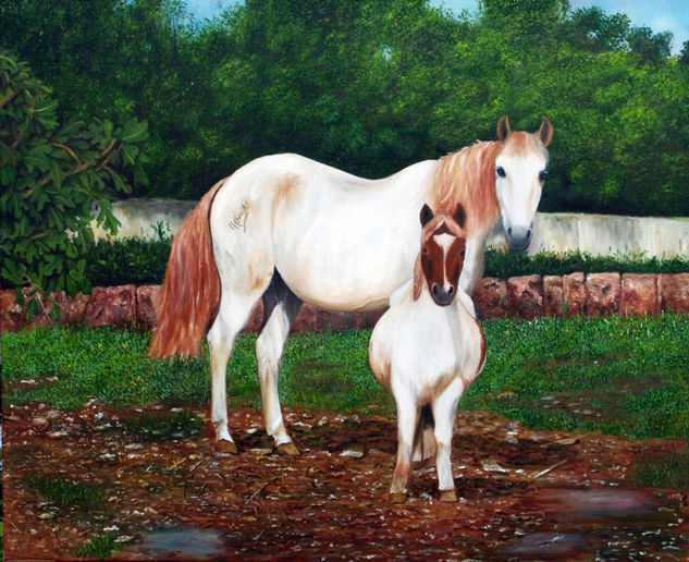 YEGUA CON PONI Oil Canvas Animals