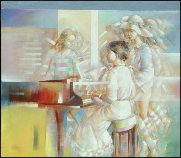 EL PIANO Oil Canvas Figure Painting