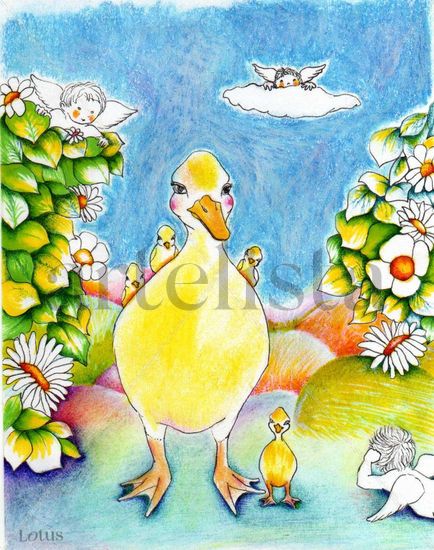 Lady Duck & duckling Técnica Mixta