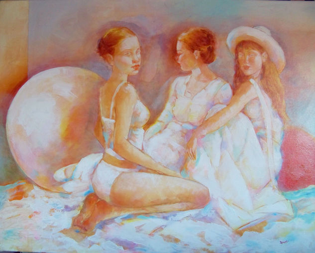 TRES AMIGAS Oil Canvas Figure Painting