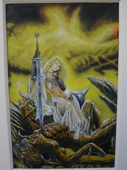 la bella y la bestia (copia de Luis Royo) año 2002 Oil Canvas Landscaping