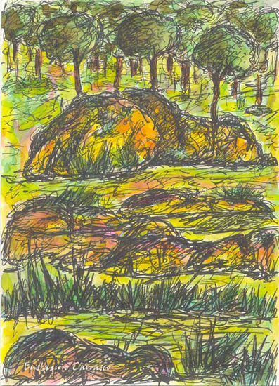 Hierbas, rocas y pinos Watercolour Card Landscaping