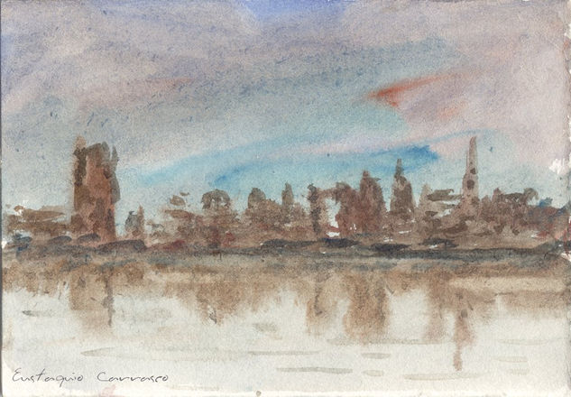 Lago y la ciudad de Tumk Watercolour Paper Landscaping