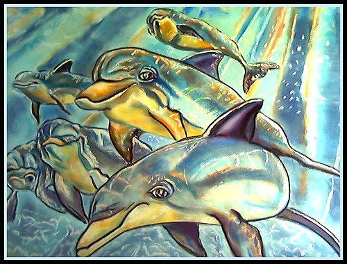 DELFINES Pastel Paper Marine Painting