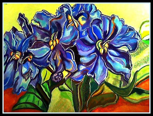 RAMITO DE VIOLETAS. Pastel Paper Floral Painting