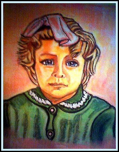 NIÑA MELANCOLICA. Pastel Paper Portrait