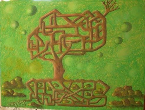 Arbol con esferas verdes Pastel Tabla Figura