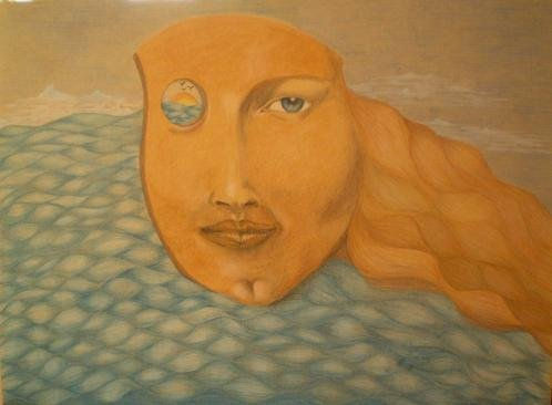 Una mirada azul de mar Pencil (coloured) Panel Figure Painting