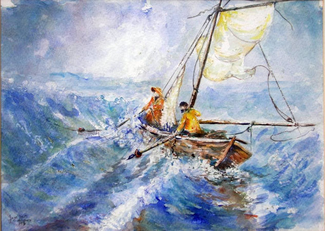 ¡ Que dura  es la pesca ! Watercolour Paper Marine Painting